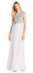 A-line Sleeveless Bateau Neck Beaded Mesh Back Zipper Fitted Sequined Floor Length Natural Waistline Prom Dress