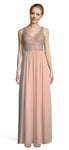 A-line V-neck Sleeveless V Back Beaded Back Zipper Fitted Natural Waistline Floor Length Dress