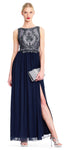 A-line Natural Waistline Two-Toned Print Bateau Neck Sequined Fitted Back Zipper Beaded Slit Sleeveless Party Dress