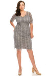 V-neck Mesh Back Zipper Fitted Illusion Sheath Long Short Sleeves Sleeves Empire Waistline Above the Knee Sheath Dress