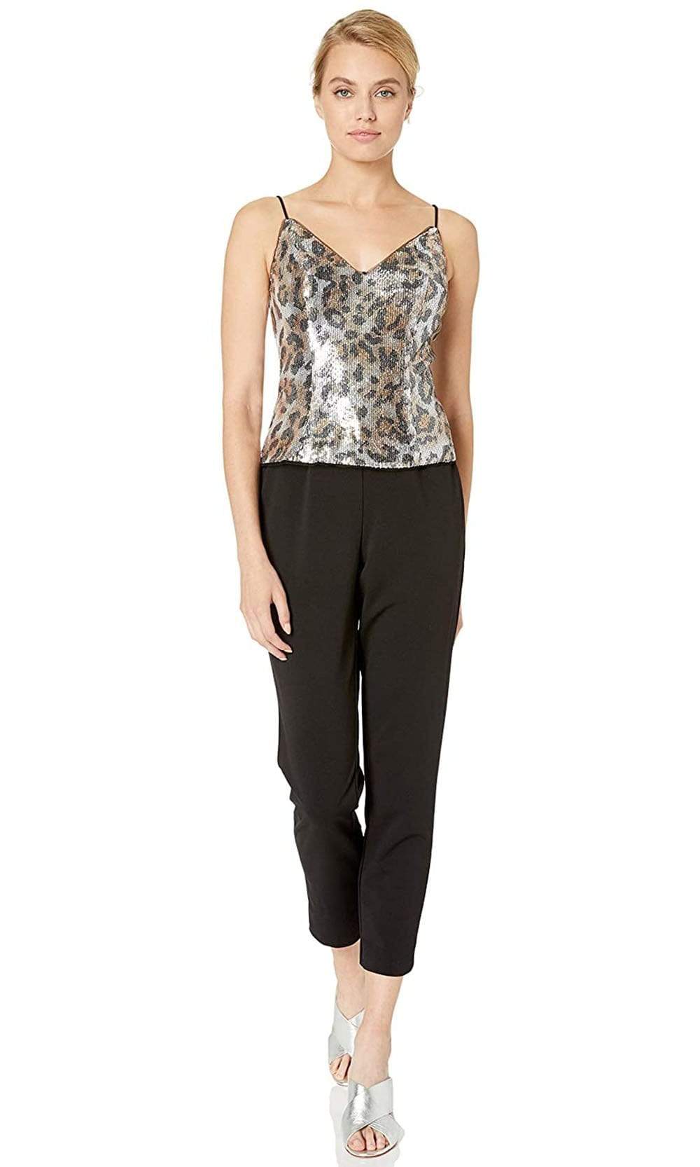 Adrianna Papell - AP1E206282 Sequined Animal Print Top Jumpsuit
