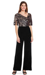 V-neck Natural Waistline Floor Length Velvet Back Zipper Sequined Asymmetric Open-Back Short Sleeves Sleeves Jumpsuit