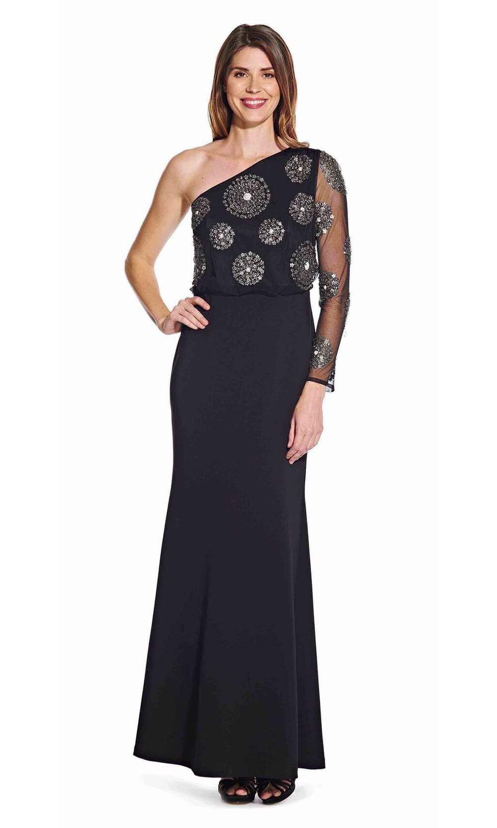 Adrianna Papell - AP1E206525 Embellished Asymmetric Trumpet Dress
