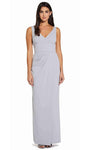 V-neck Sheath Hidden Back Zipper Banding Pleated Crepe Sleeveless Natural Waistline Sheath Dress