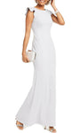 Flutter Sleeves Open-Back Sheath Plunging Neck Sheath Dress/Evening Dress/Wedding Dress With Ruffles by Adrianna Papell