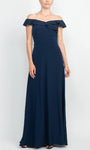 A-line Hidden Back Zipper Fitted Draped Floor Length Polyester Off the Shoulder Natural Waistline Evening Dress With Ruffles