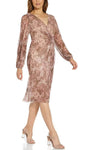 A-line V-neck Above the Knee Flowy Faux Wrap Ruched Polyester Floral Print Bishop Sleeves Natural Waistline Evening Dress