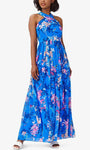 A-line Pleated Racerback Self Tie Sleeveless Floral Print Fall Halter Dress by Adrianna Papell