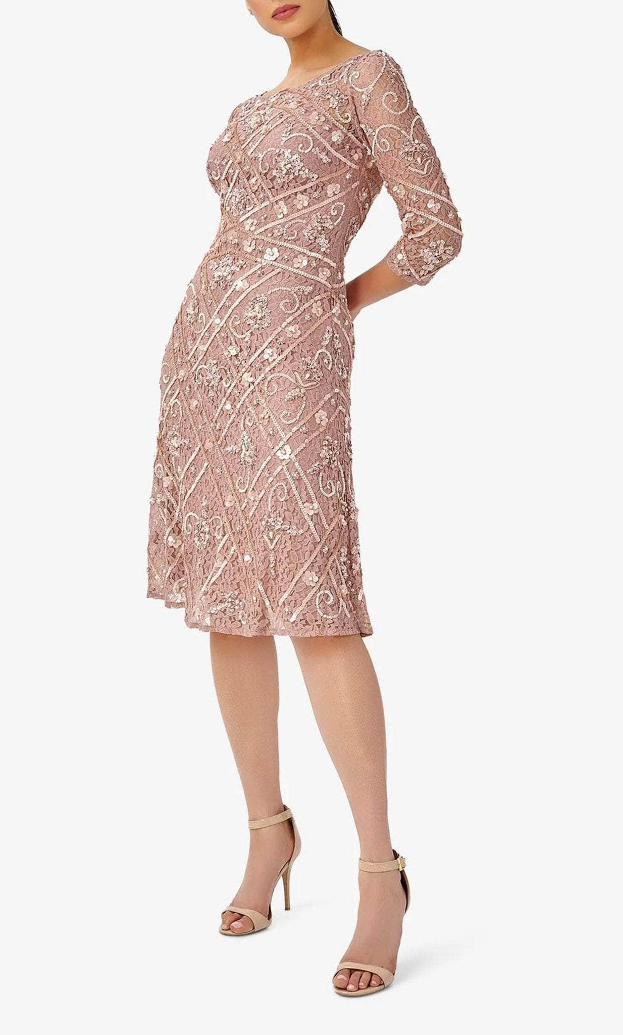 Adrianna Papell AP1E209857 - Sequin Beaded Boat Neck Dress
