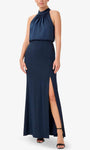 Natural Waistline Halter Sleeveless Floor Length Sheath Back Zipper Racerback Ruched Keyhole Slit Sheath Dress/Evening Dress