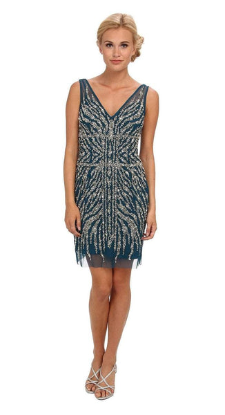 Sophisticated Modest V-neck Sleeveless Short Animal Print Sheath Natural Waistline Illusion Sequined Mesh Sheer Crystal Beaded Sweetheart Sheath Dress