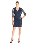 V-neck 3/4 Sleeves Sleeveless Short Elasticized Empire Waistline Sheath Mesh Applique Sheath Dress/Party Dress