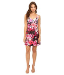 A-line V-neck Cocktail Short Sleeveless Empire Waistline V Back Back Zipper Floral Print Dress