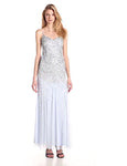 Tall V-neck Sheath Floor Length Natural Waistline Back Zipper Crystal Mesh Sequined Beaded Glittering Sleeveless Spaghetti Strap Sheath Dress