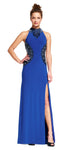 Sleeveless Halter Sheath Slit Fitted Back Zipper Natural Waistline Sheath Dress