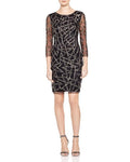 Fall Jeweled Beaded Sheer Cutout Mesh Above the Knee Sheath Natural Waistline Jeweled Neck Geometric Print Sheath Dress