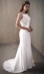 Cutout Beaded Natural Waistline Scoop Neck Mermaid Crepe Sleeveless Wedding Dress with a Brush/Sweep Train