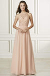 Sophisticated A-line Sleeveless Natural Waistline Halter Fitted Keyhole Floor Length Dress