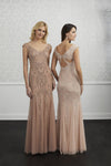 V-neck Mesh Open-Back Back Zipper Cutout Beaded Cap Sleeves Floor Length Mermaid Fall Natural Waistline Dress