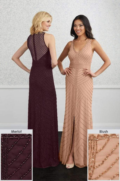 V-neck Floor Length Natural Waistline Sheath Sleeveless Beaded Fitted Back Zipper Slit Mesh Sheer General Print Sheath Dress/Evening Dress