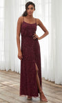 A-line Elasticized Natural Waistline Sheath Sleeveless Spaghetti Strap Scoop Neck Sequined Beaded Mesh Slit Floor Length Sheath Dress/Evening Dress With Rhinestones