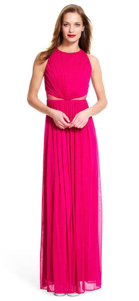 A-line Polyester Natural Waistline Sleeveless Jeweled Neck Ruched Mesh Illusion Back Zipper Party Dress