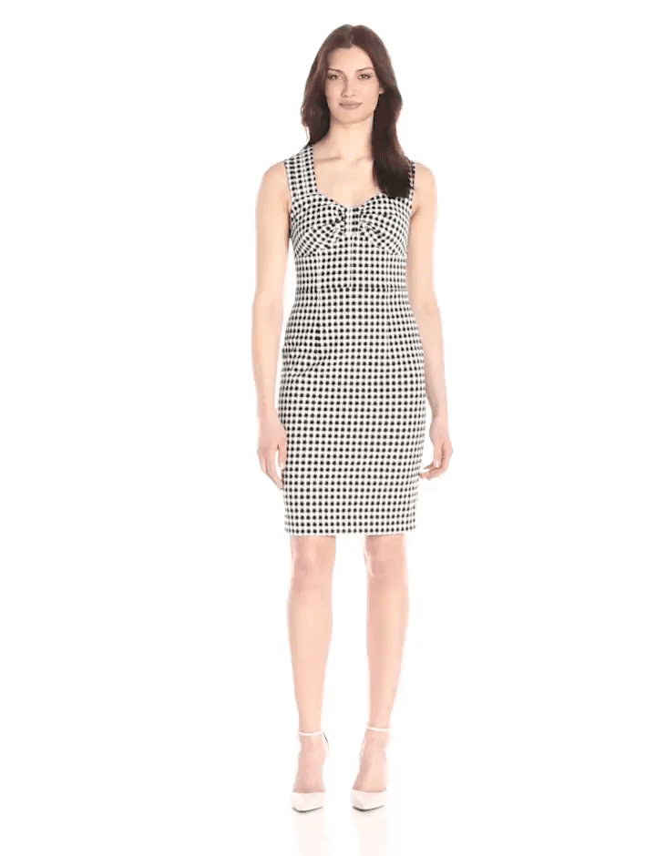 Sweetheart Checkered Gingham Print Ruched Back Zipper Jacquard Wrap Short Sleeveless Natural Waistline Sheath Sheath Dress/Evening Dress/Party Dress