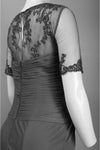 Sophisticated V-neck Natural Waistline Sheath 3/4 Sleeves Ruched Keyhole Cutout Back Zipper Beaded Sheath Dress