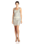 Short Sequined Beaded Floral Print Sheath Natural Waistline Scoop Neck Sheath Dress