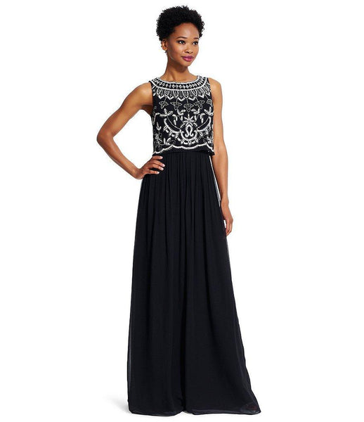 A-line Sleeveless Chiffon Natural Waistline Floor Length Bateau Neck Beaded Sequined Gathered Dress