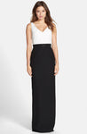 V-neck Crepe Floor Length Slit Beaded Sheath Collared Natural Waistline Sheath Dress