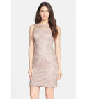 Sophisticated Modest Sleeveless Natural Waistline Pencil-Skirt Cocktail Above the Knee Sheath Lace Jeweled Neck Back Zipper Sequined Illusion Keyhole Fitted Jeweled Sheath Dress