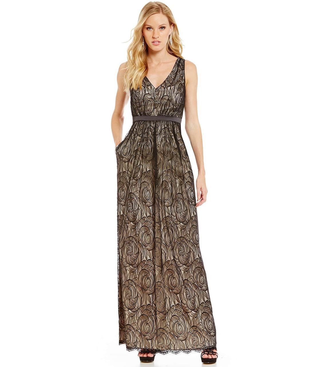 Adrianna Papell - V-Neckline Embellished Lace Dress 91927460
