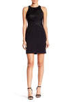 Sheath Natural Waistline Cocktail Above the Knee Fitted Jeweled Mesh Hidden Side Zipper Asymmetric Button Closure Sleeveless Jeweled Neck Lace Sheath Dress