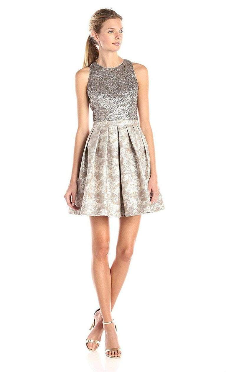 Aidan Mattox - 151A11550 Sequined Jewel Neck Pleated A Line Dress
