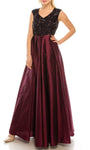 A-line V-neck Natural Waistline Cap Sleeves Pleated Back Zipper Fitted Sequined Floor Length Evening Dress