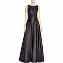 A-line Sleeveless Back Zipper Sequined V Back Natural Waistline Floor Length Bateau Neck Popover Dress