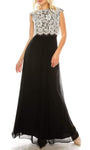 A-line Bateau Neck Floor Length Cap Sleeves Open-Back Keyhole Beaded Natural Waistline Evening Dress