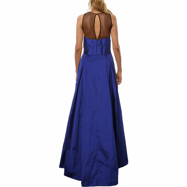 Sophisticated A-line Natural Waistline Sleeveless Keyhole Fitted Pleated Wrap Mesh Halter Floor Length Dress
