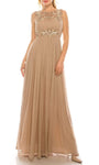 Sophisticated A-line Chiffon Jeweled Neck Floor Length Sleeveless Sequined Flowy Pleated Jeweled Back Zipper Natural Waistline Dress