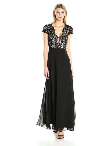A-line V-neck Floor Length Short Sleeves Sleeves Plunging Neck Natural Waistline Applique Evening Dress