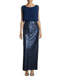 Sophisticated Polyester Bateau Neck Sheath Keyhole Mesh Slit Sequined Natural Waistline Sheath Dress