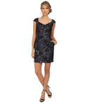 Tall V-neck Floral Print Jacquard Short Natural Waistline Cap Sleeves Sheath Sheath Dress