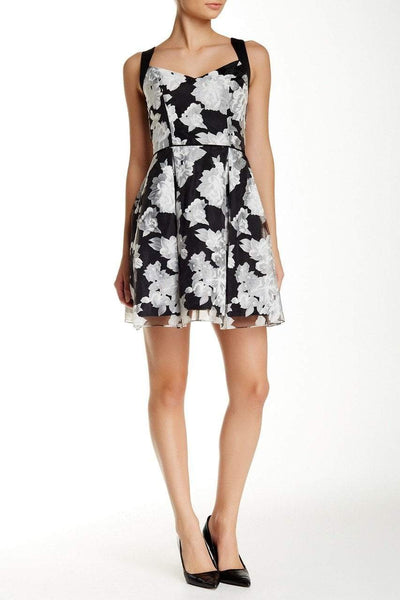 A-line V-neck Natural Waistline Short Pleated Cutout Floral Print Dress