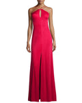 Sheath Open-Back Slit Keyhole Halter Natural Waistline Sheath Dress