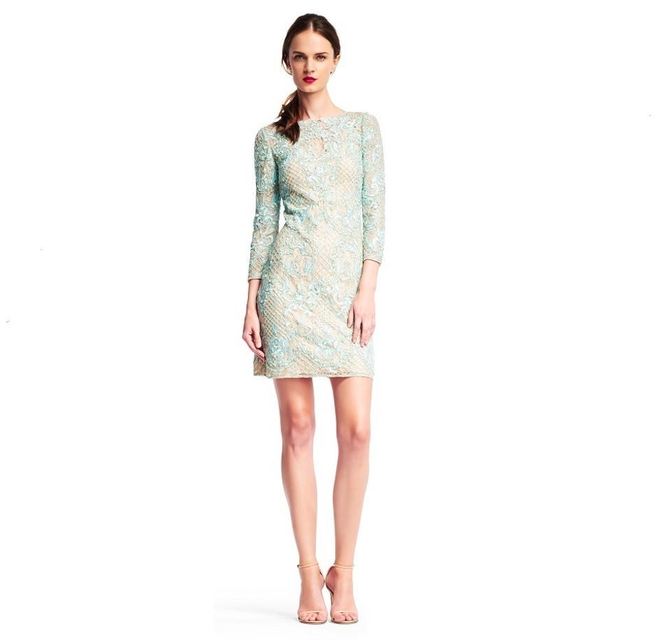 Aidan Mattox - MD1E200660 Embellished Lace Long Sleeve Sheath Dress
