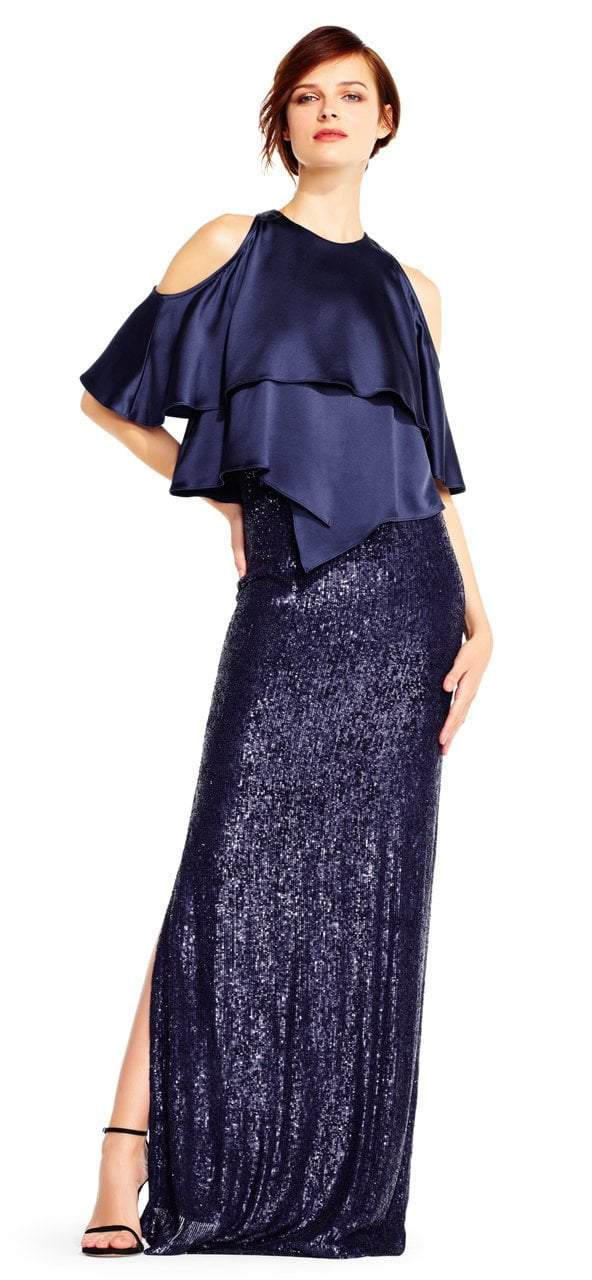 Aidan Mattox - MD1E201424 Jewel Neck Popover Sequined Gown
