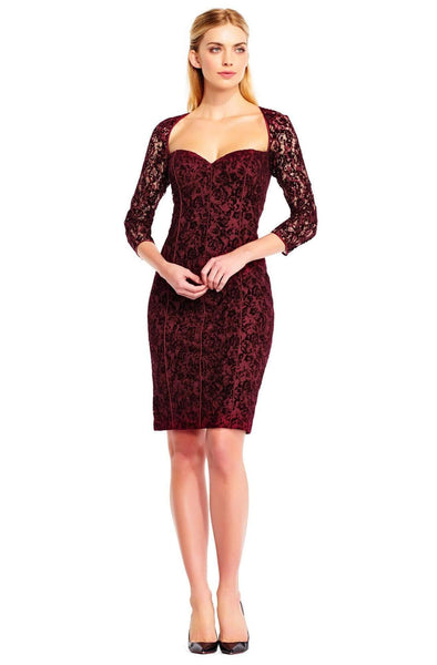 Sophisticated Lace Cocktail Short 3/4 Sleeves Sheath Fitted Piping 2014 Natural Waistline Sweetheart Sheath Dress