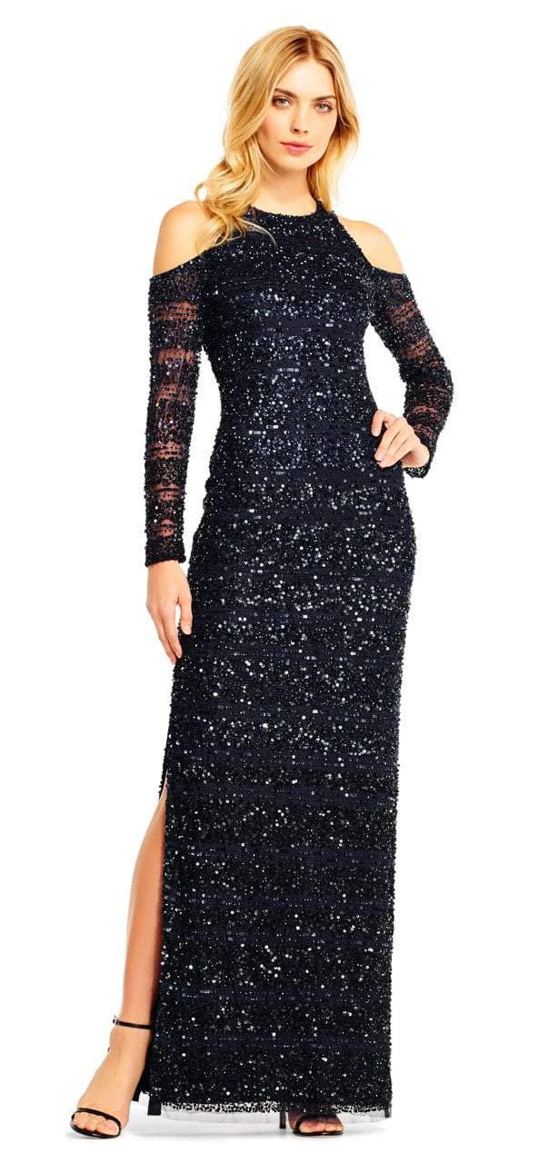 Aidan Mattox - MD1E201685 Cold Shoulder Sleeves Sequined Gown
