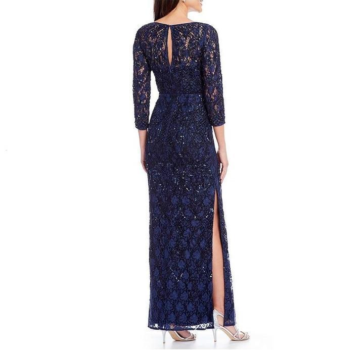 Aidan Mattox - MD1E201905 Lace Embroidered Bateau Column Dress
